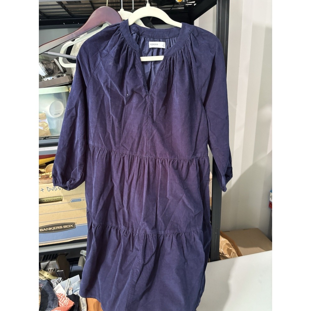Sonoma Women's Dress Size S Navy 3/4 Sleeve Shift Pullover Pleated NWT